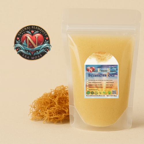 16oz Organic Sea Moss Gel with raw sea moss and Natural Elements Sea Moss Logol